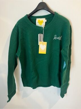 NWT Anthropologie x Kerri Rosenthal Dark Green Cashmere Sweater M Patch Heart